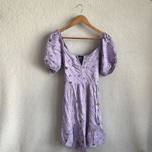Angie Lilac Floral Puff Sleeve Mini Dress